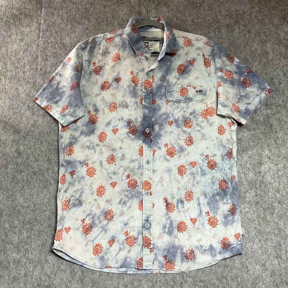 Custom Upcycled Shirt Mens Medium Blue Geometric Hand Dyed Wearable Art Skate
